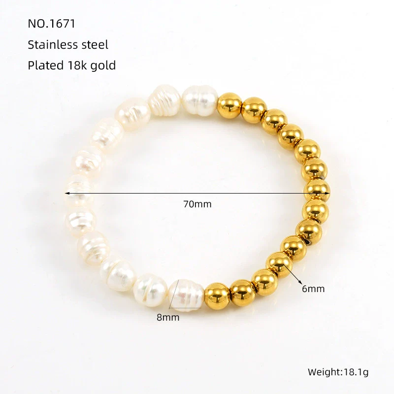 Women's Natural Geometric Freshwater Pearl 316L Stainless Steel Bracelet With Electroplating - Image 6