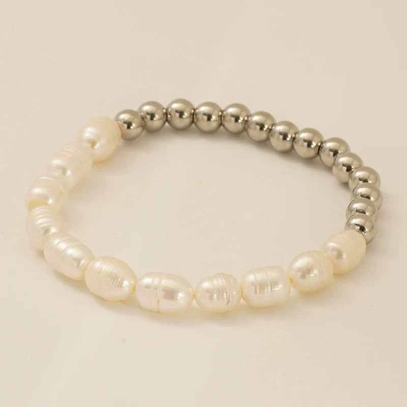 Women's Natural Geometric Freshwater Pearl 316L Stainless Steel Bracelet With Electroplating - Image 7