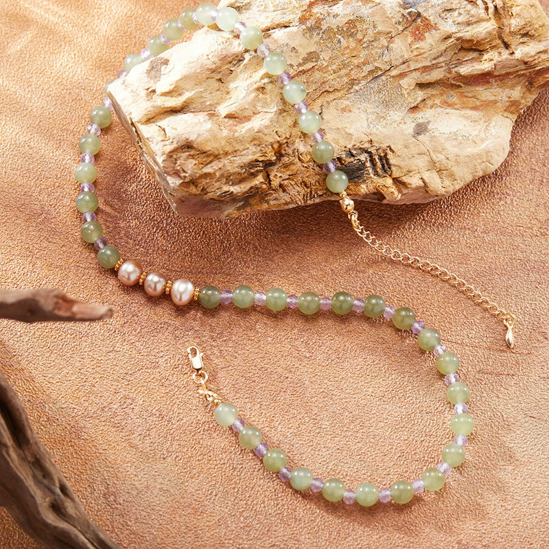 Women's Natural Pearl And 925 Sterling Silver Geometric Clavicle Chain Necklace Set - Image 2