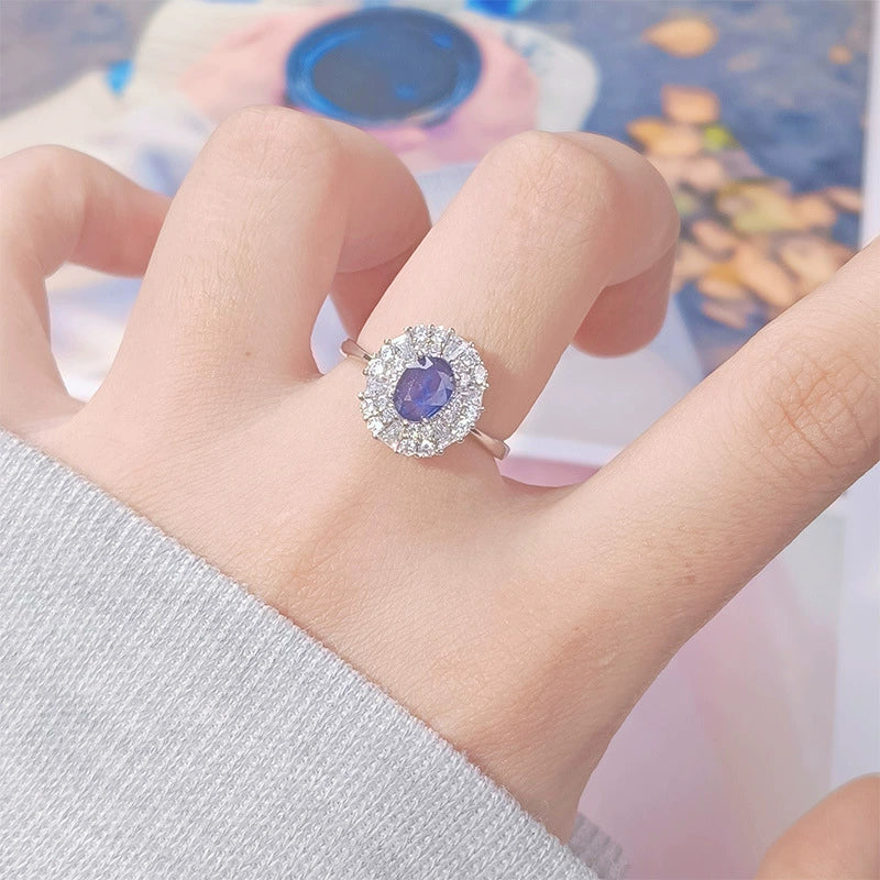 Women's Natural Sapphire Gemstone Ring In S925 Sterling Silver Geometric Style Set With Gemstones - Image 2