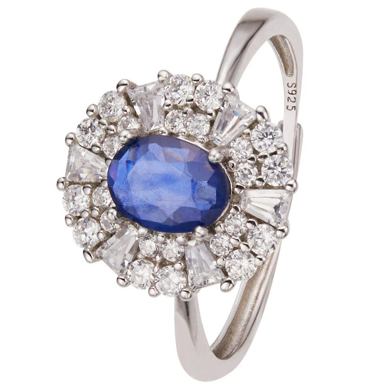 Women's Natural Sapphire Gemstone Ring In S925 Sterling Silver Geometric Style Set With Gemstones - Image 5