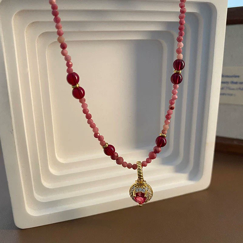 Women's Natural Stone And Titanium Steel Geometric Handmade Baroque Beaded Clavicle Chain Necklace - Image 11