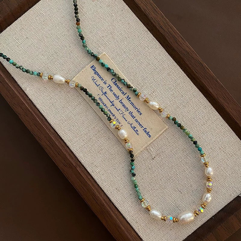 Women's Natural Stone And Titanium Steel Geometric Handmade Baroque Beaded Clavicle Chain Necklace - Image 15