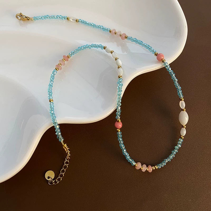 Women's Natural Stone And Titanium Steel Geometric Handmade Baroque Beaded Clavicle Chain Necklace - Image 26