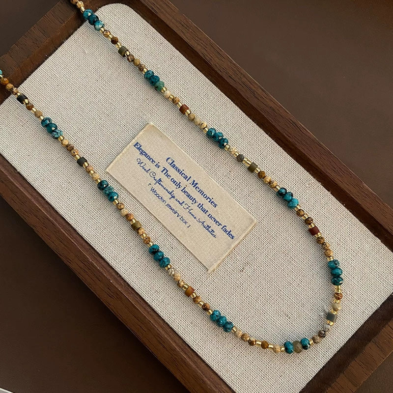 Women's Natural Stone And Titanium Steel Geometric Handmade Baroque Beaded Clavicle Chain Necklace - Image 29