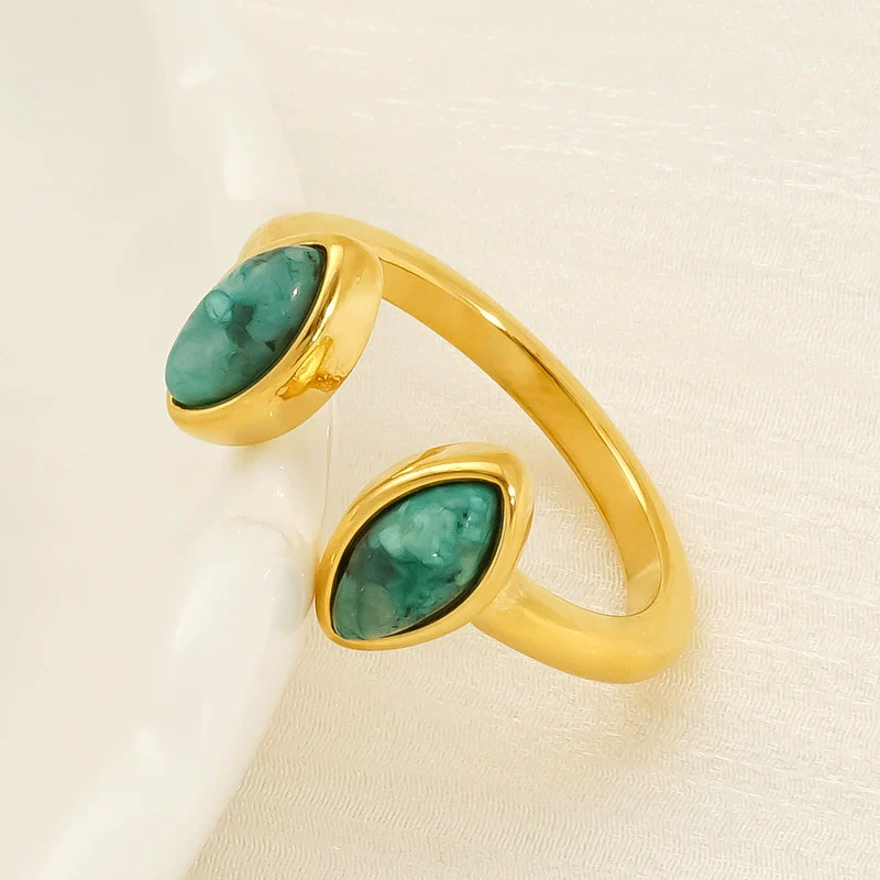 Women's Natural Stone 316L Stainless Steel Geometric Opening Ring With Electroplating - Image 3