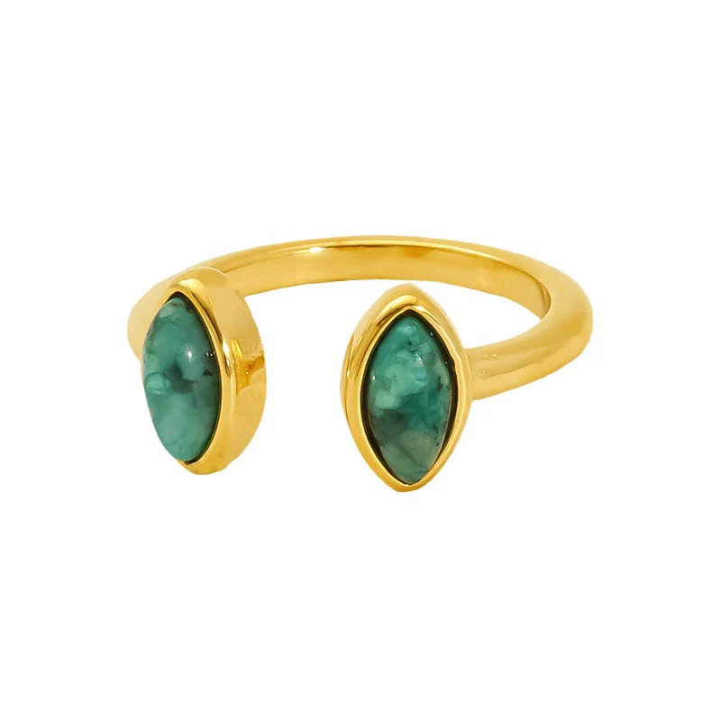 Women's Natural Stone 316L Stainless Steel Geometric Opening Ring With Electroplating - Image 5
