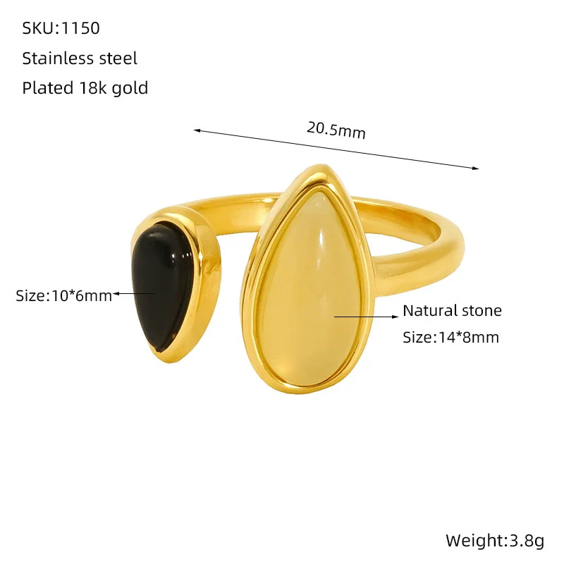 Women's Natural Stone 316L Stainless Steel Geometric Opening Ring With Electroplating - Image 7