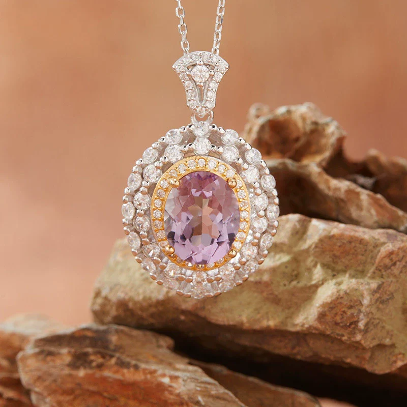 Women's Natural Topaz Amethyst Citrine Geometric Style S925 Sterling Silver Crystal Jewelry Necklace - Image 3