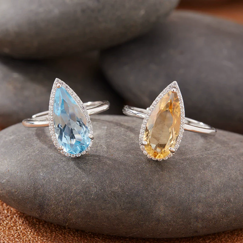 Women's Natural Topaz Citrine Dropshaped Necklace Set With Crystal In S925 Sterling Silver And Cross Chain - Image 3