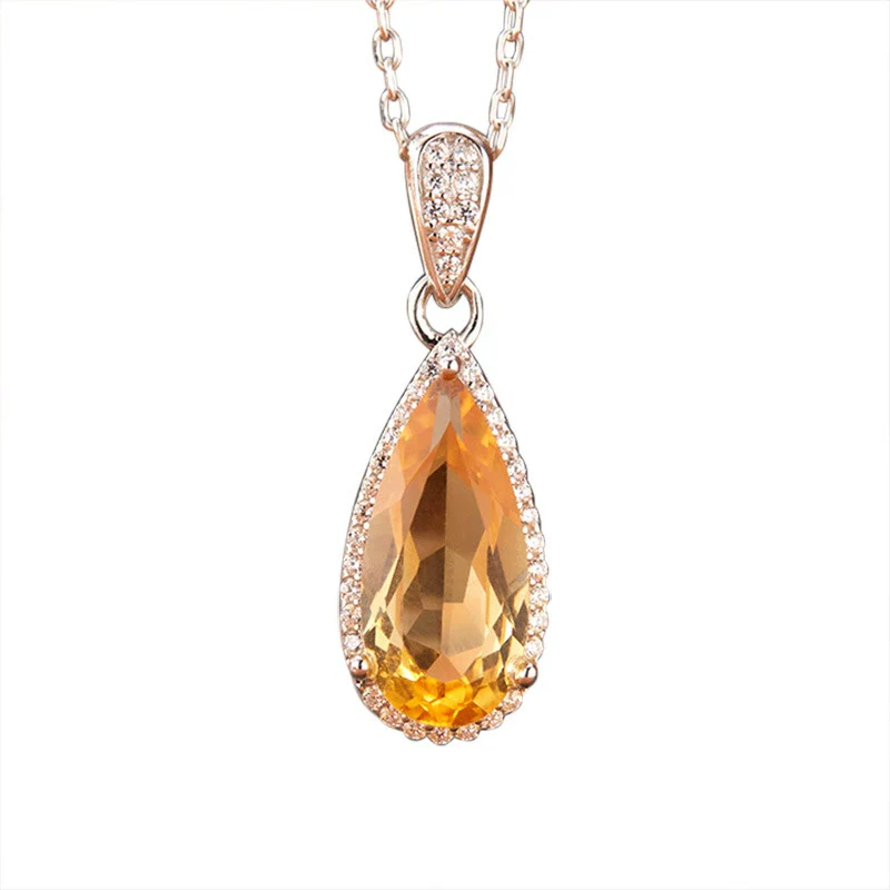 Women's Natural Topaz Citrine Dropshaped Necklace Set With Crystal In S925 Sterling Silver And Cross Chain - Image 5