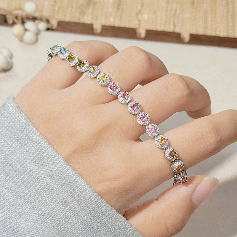 Women's Natural Tourmaline Bracelet S925 Sterling Silver Geometric Style Set With Gemstones - Image 2