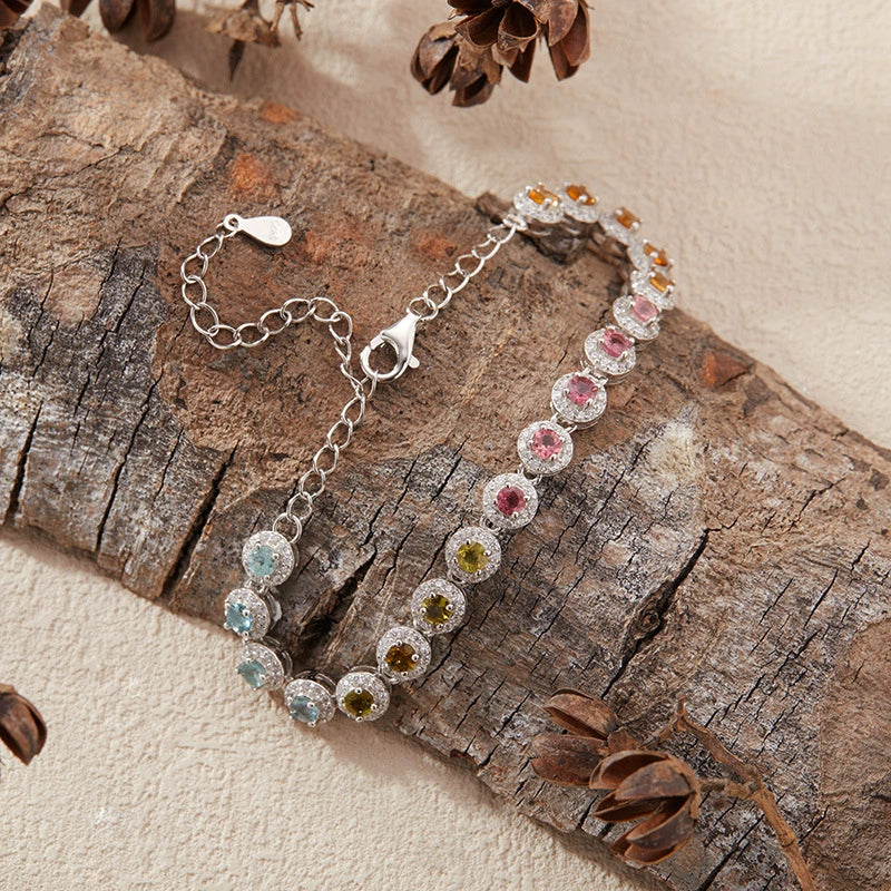 Women's Natural Tourmaline Bracelet S925 Sterling Silver Geometric Style Set With Gemstones - Image 4