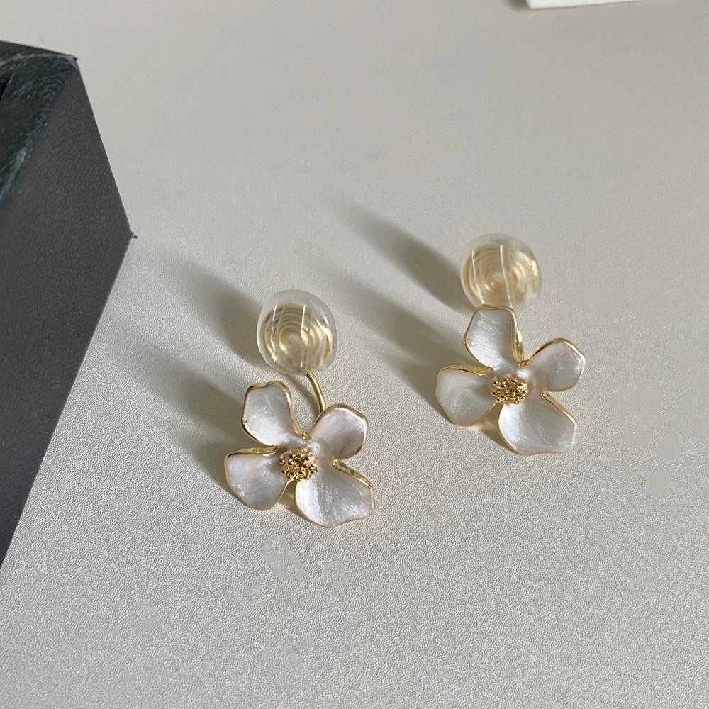 Women's Nonpiercing Clip Ear Studs Copper Electroplated Geometric Pearl White Oil Painting Flower Temperament Mosquito Repellent Incense Plate Style - Image 4