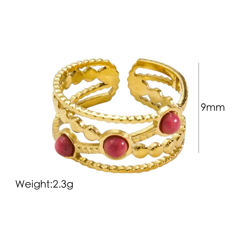 Women's Open Ring Stainless Steel Natural Stone Gem Inlaid Geometric Handmade Fine Polishing Furnace Vacuum - Image 3