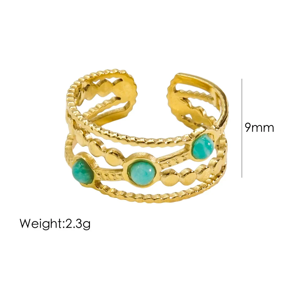 Women's Open Ring Stainless Steel Natural Stone Gem Inlaid Geometric Handmade Fine Polishing Furnace Vacuum - Image 6