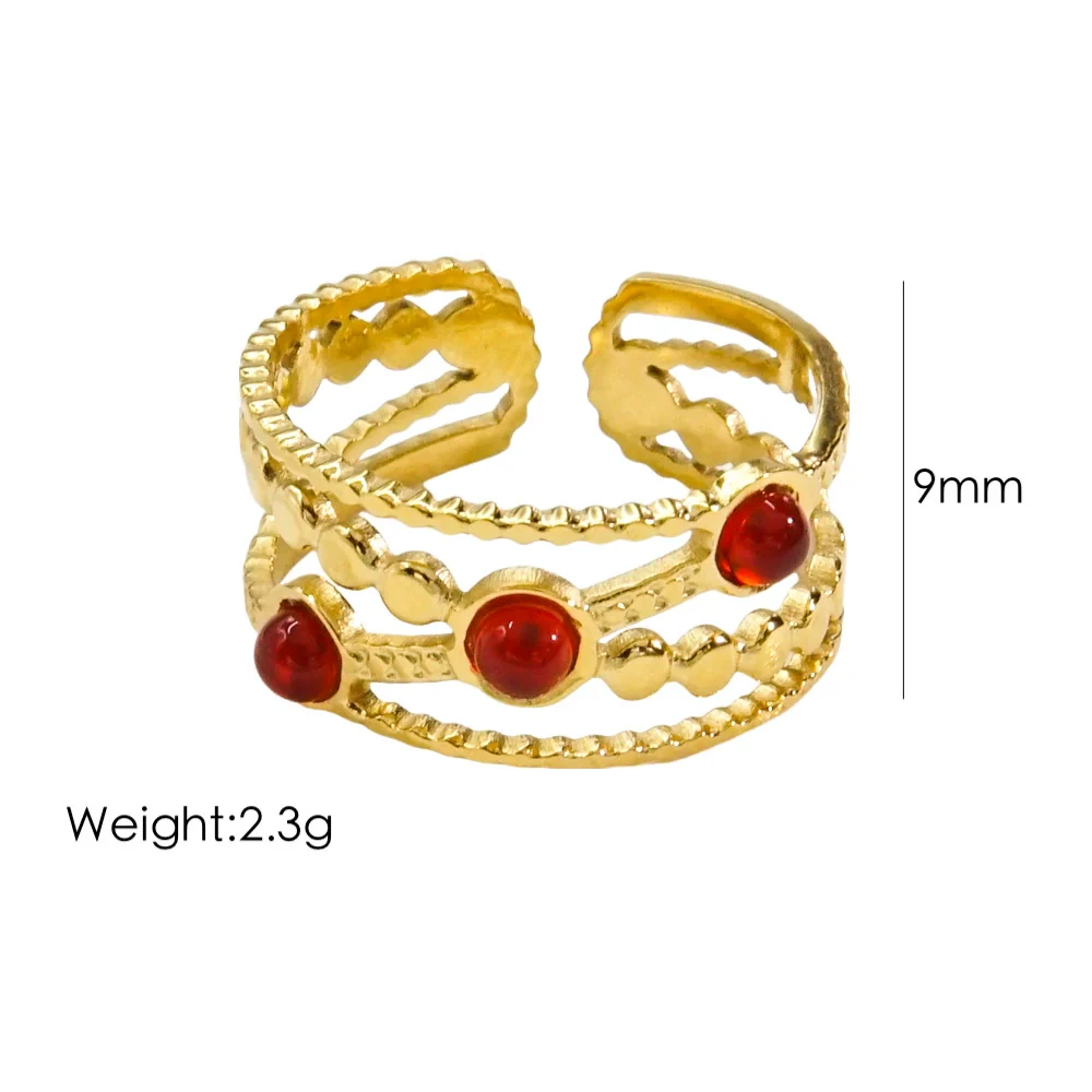 Women's Open Ring Stainless Steel Natural Stone Gem Inlaid Geometric Handmade Fine Polishing Furnace Vacuum - Image 7