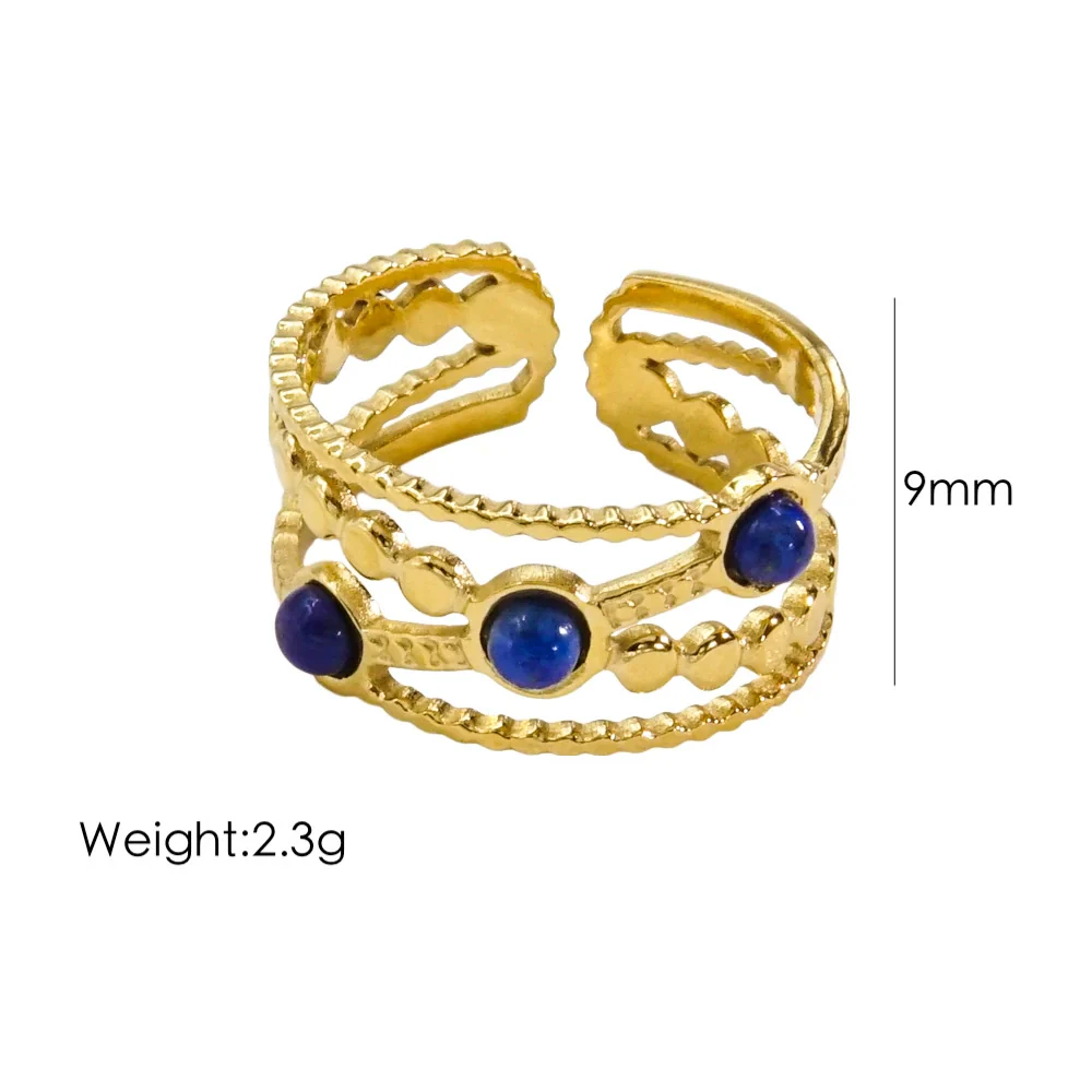 Women's Open Ring Stainless Steel Natural Stone Gem Inlaid Geometric Handmade Fine Polishing Furnace Vacuum - Image 8