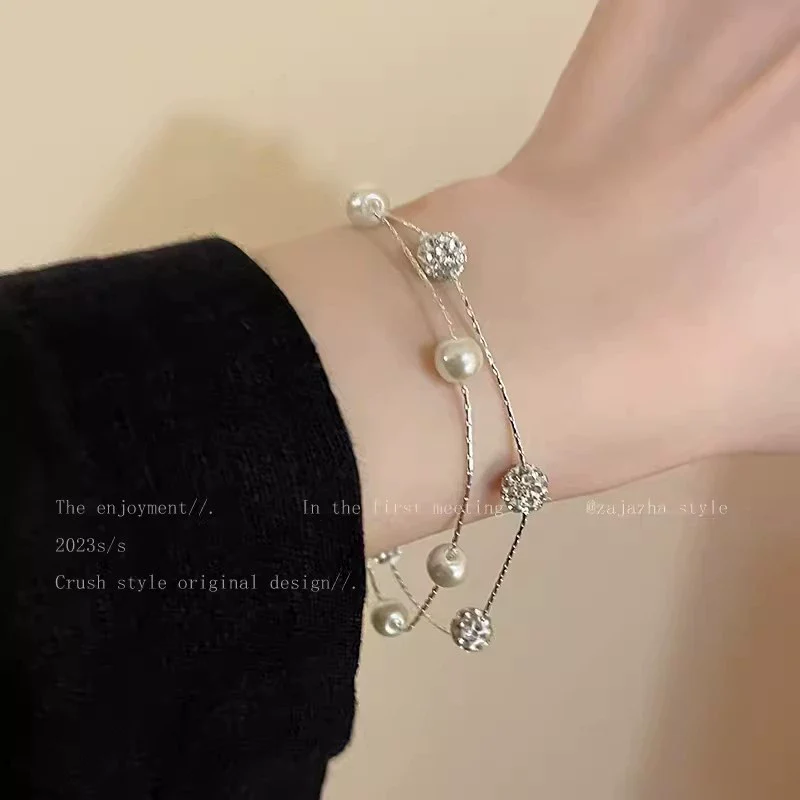 Women's Pearl Geometric Insectinspired Electroplated Hand Jewelry Bracelet - Image 9