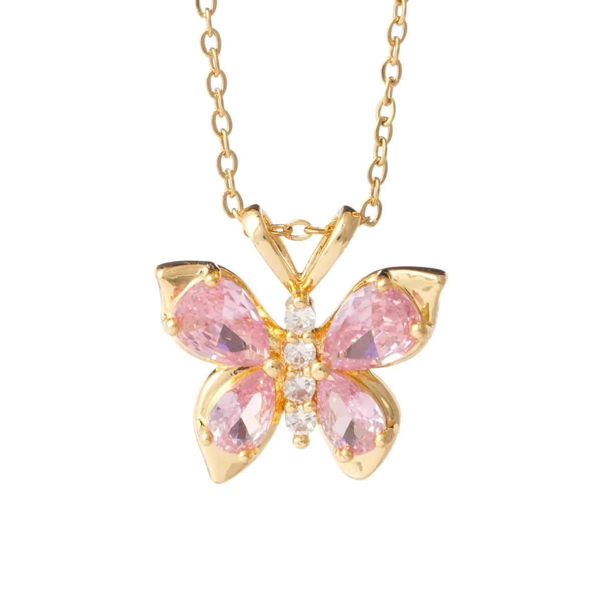 Women's Pink Diamond Butterfly Titanium Steel Clavicle Necklace Mixed Gemstone Inlay Electroplating Geometric Style - Image 5