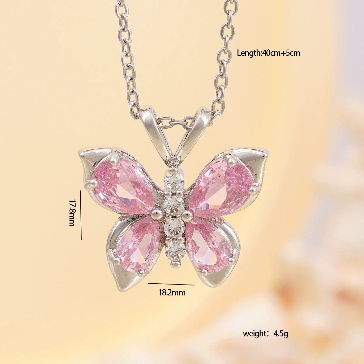 Women's Pink Diamond Butterfly Titanium Steel Clavicle Necklace Mixed Gemstone Inlay Electroplating Geometric Style - Image 6