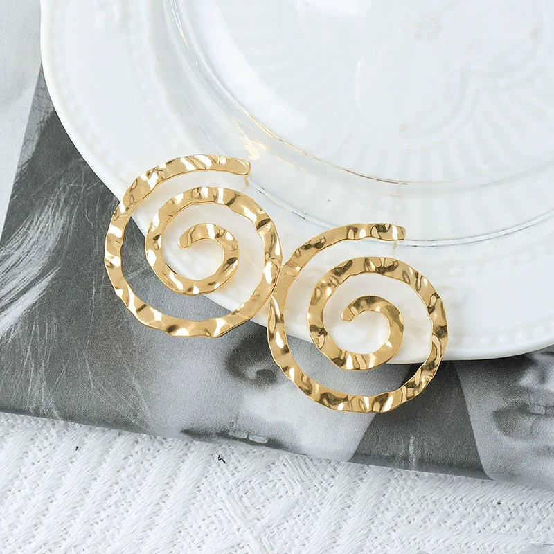 Women's Punk Style Stainless Steel Swirl Hollow Spiral Electroplated Earrings - Image 2