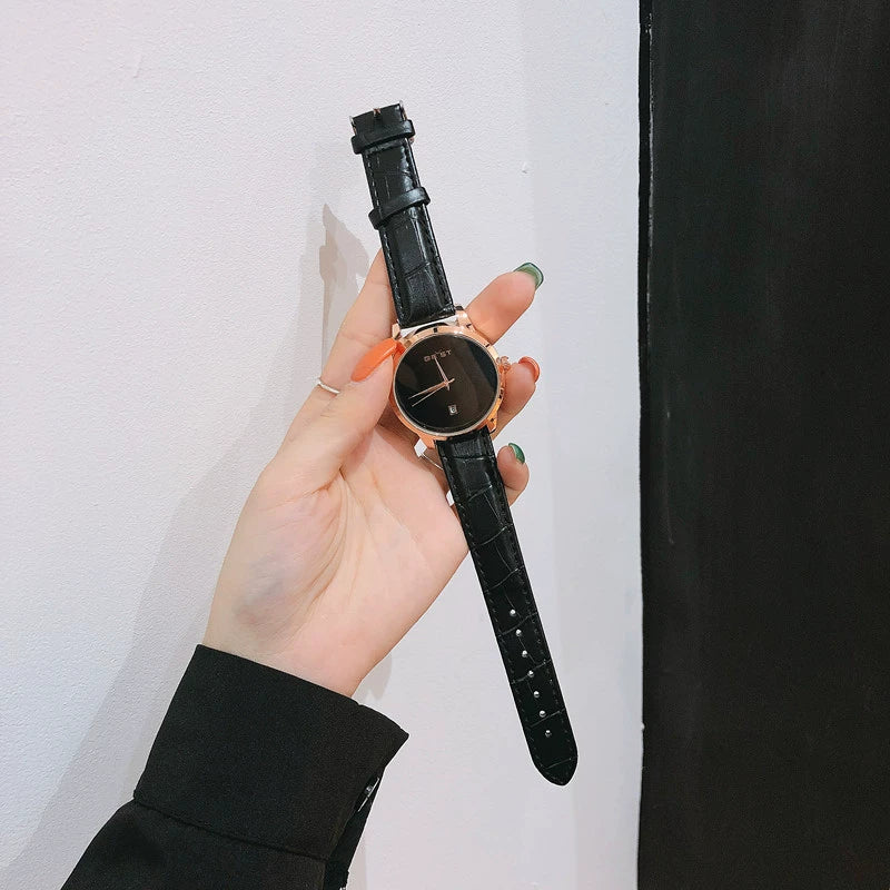 Women's Quartz Watch Alloy Case Imitation Leather Strap Stainless Steel Buckle Round Dial Business Style - Image 3
