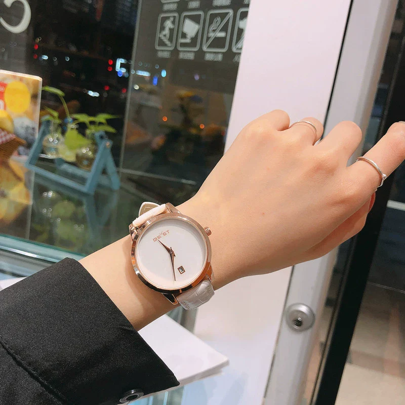 Women's Quartz Watch Alloy Case Imitation Leather Strap Stainless Steel Buckle Round Dial Business Style - Image 4