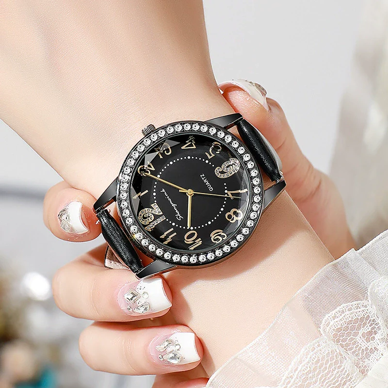 Women's Quartz Watch Alloy Case Stainless Steel Buckle Pu Strap Round Dial Sapphire Crystal Glass Mirror - Image 2