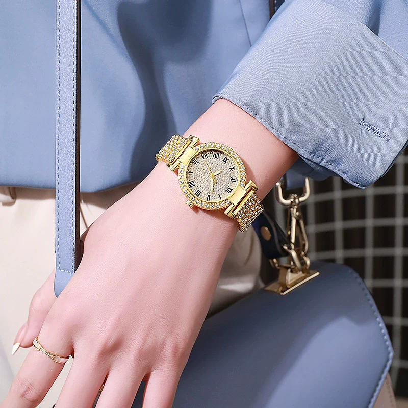 Women's Quartz Watch Alloy Material Fashion Round Dial Starry Design Jewelry Buckle