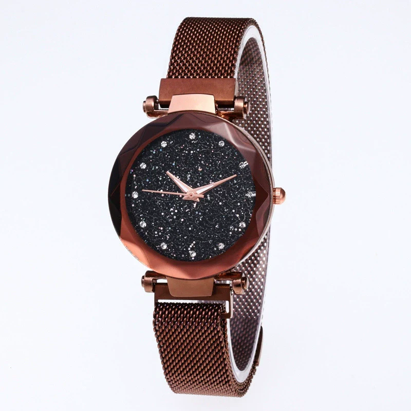 Women's Quartz Watch With Magnet Buckle Alloy Strap And Case Titanium Buckle Round Dial Leisure Style Starry Sky Design - Image 10