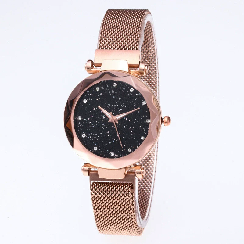 Women's Quartz Watch With Magnet Buckle Alloy Strap And Case Titanium Buckle Round Dial Leisure Style Starry Sky Design - Image 5