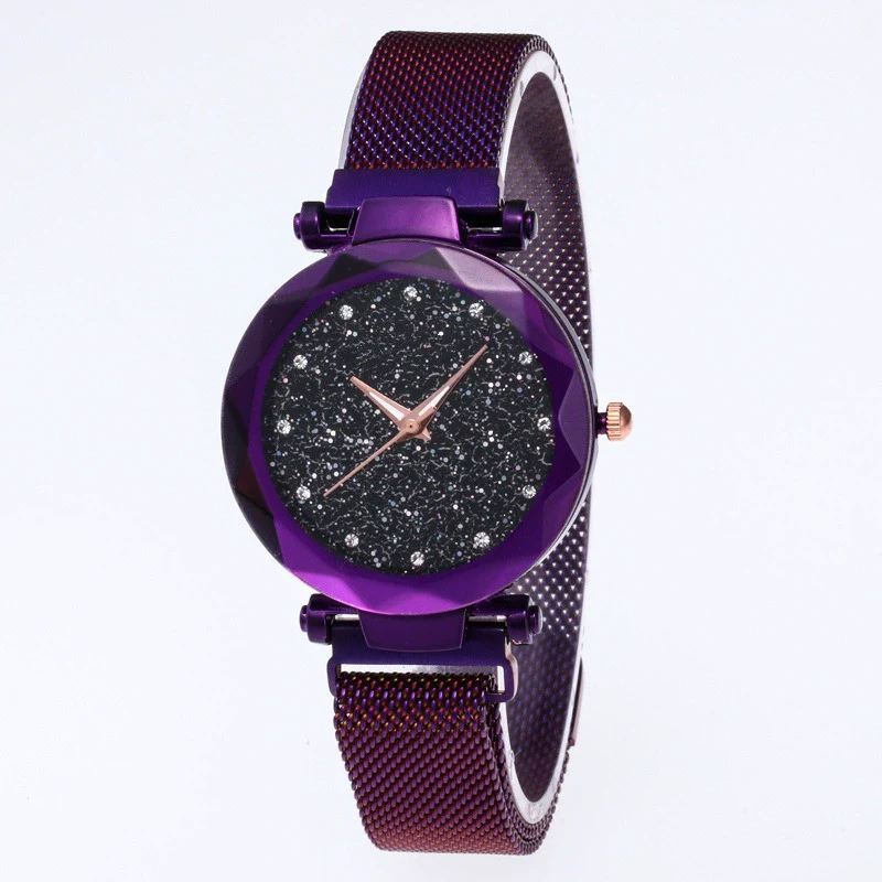 Women's Quartz Watch With Magnet Buckle Alloy Strap And Case Titanium Buckle Round Dial Leisure Style Starry Sky Design - Image 8