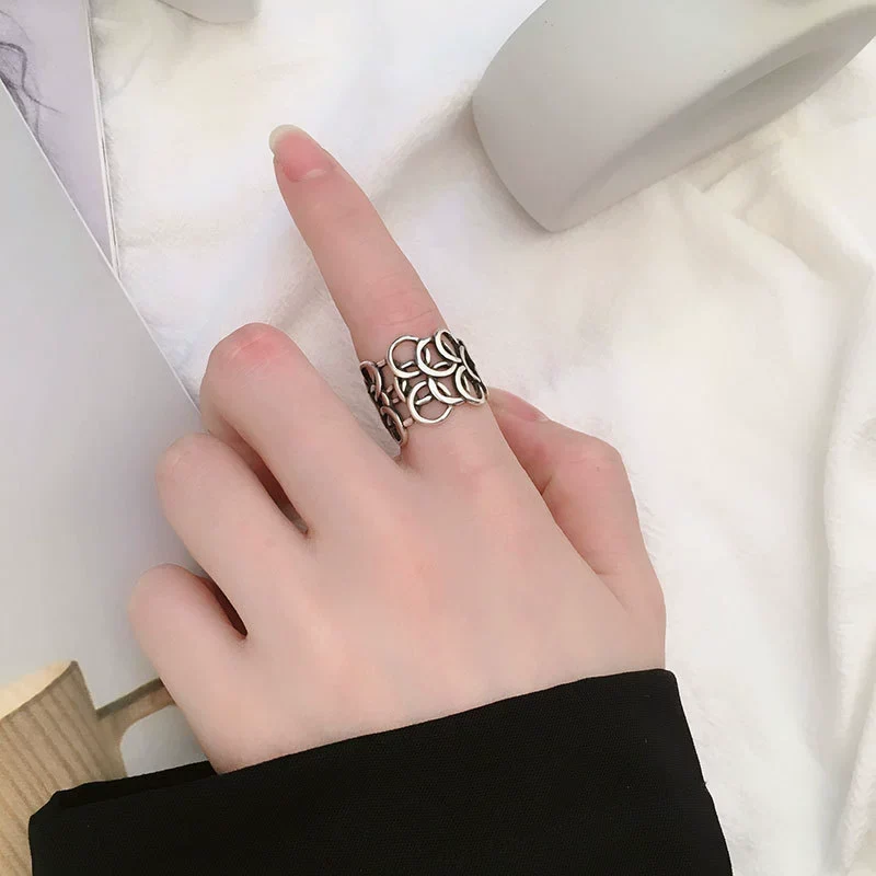 Women's Retro Geometric Copper Ring 925 Sterling Silver Electroplated - Image 3