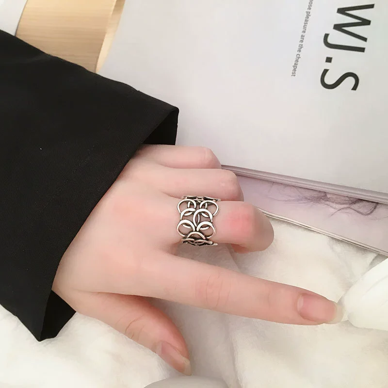 Women's Retro Geometric Copper Ring 925 Sterling Silver Electroplated - Image 4