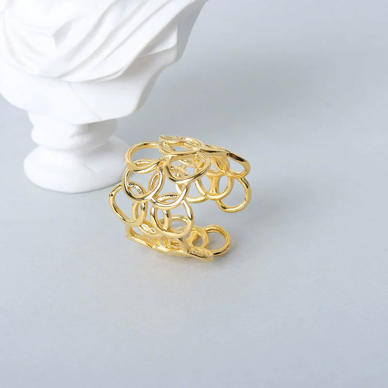Women's Retro Geometric Copper Ring 925 Sterling Silver Electroplated - Image 7