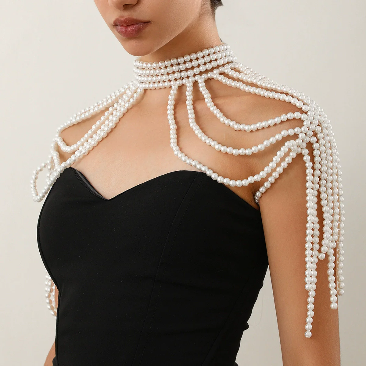Women's Retro Imitation Pearl Handmade Beaded Multi Layer Tassel Shoulder Chain - Image 2