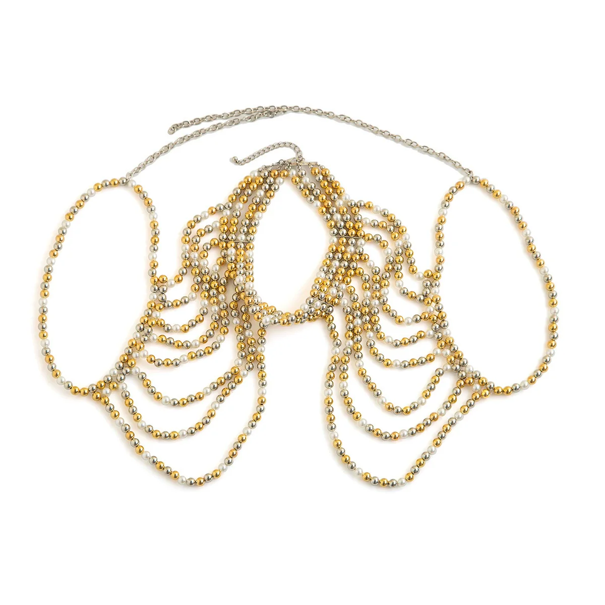 Women's Retro Imitation Pearl Handmade Beaded Multi Layer Tassel Shoulder Chain - Image 5