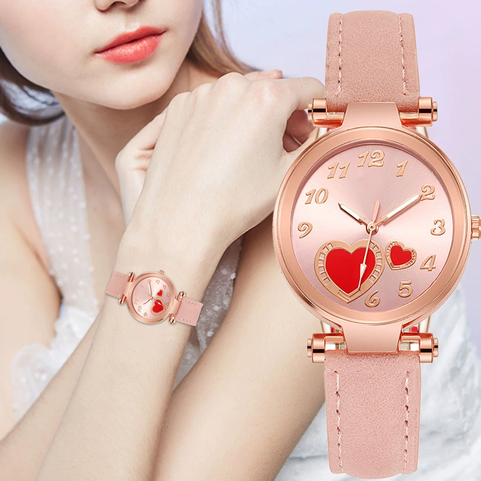 Women's Retro Love Casual Watch Alloy Case Pu Strap Stainless Steel Buckle Round Dial Onion Crown Mineral Reinforced Glass Mirror - Image 2