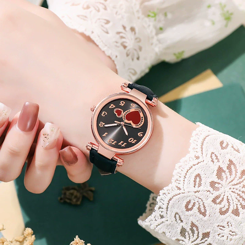 Women's Retro Love Casual Watch Alloy Case Pu Strap Stainless Steel Buckle Round Dial Onion Crown Mineral Reinforced Glass Mirror - Image 4