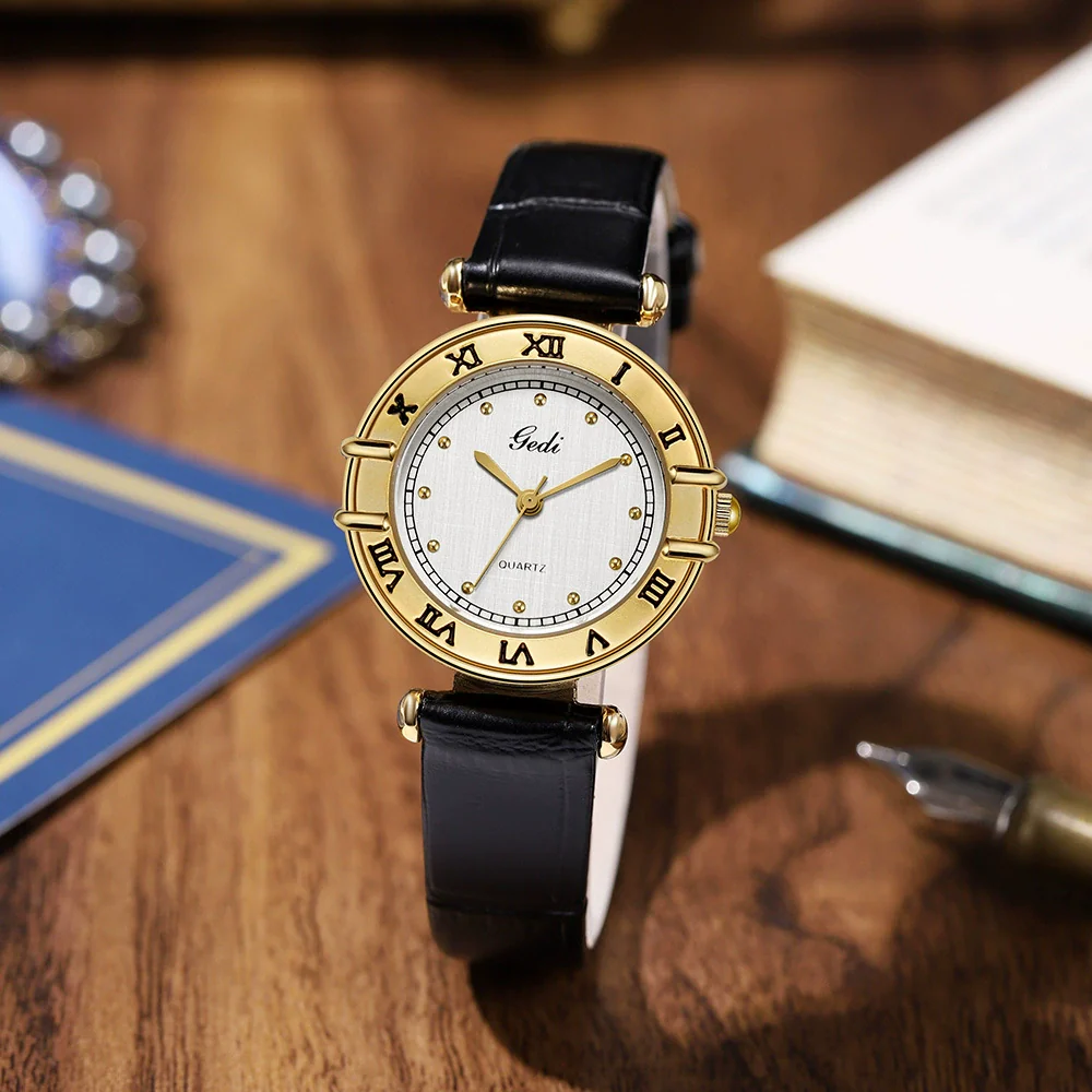Women's Retro Roman Style Luxury Copper Alloy And Pu Watch With Round Dial - Image 3