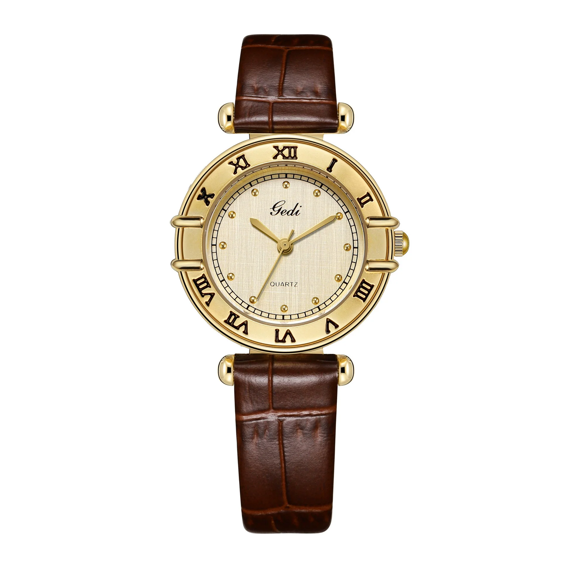 Women's Retro Roman Style Luxury Copper Alloy And Pu Watch With Round Dial - Image 5