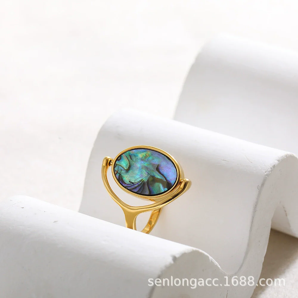Women's Ring Copper With Real 18K Gold Electroplated Natural Abalone Shell - Image 4