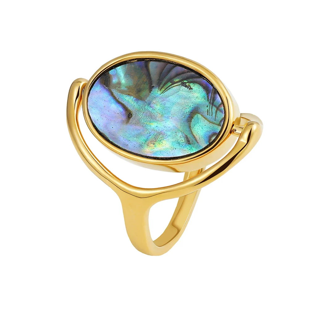 Women's Ring Copper With Real 18K Gold Electroplated Natural Abalone Shell - Image 5