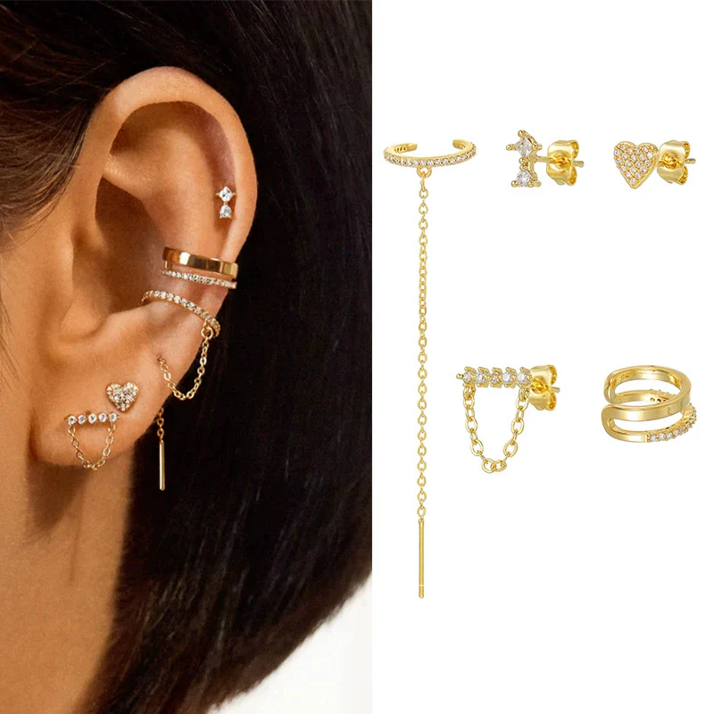 Women's S925 Silver Copper Plated Real Gold Geometric Circle Ear Buckle Earrings With Zirconia