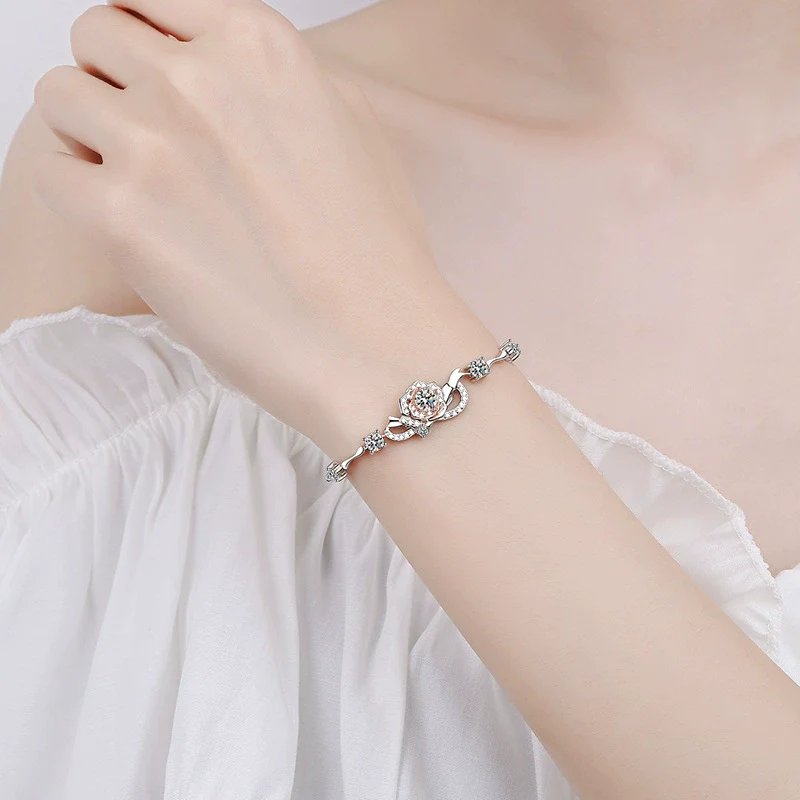 Women's S925 Silver Flower Inlaid Electroplated Bracelet - Image 4