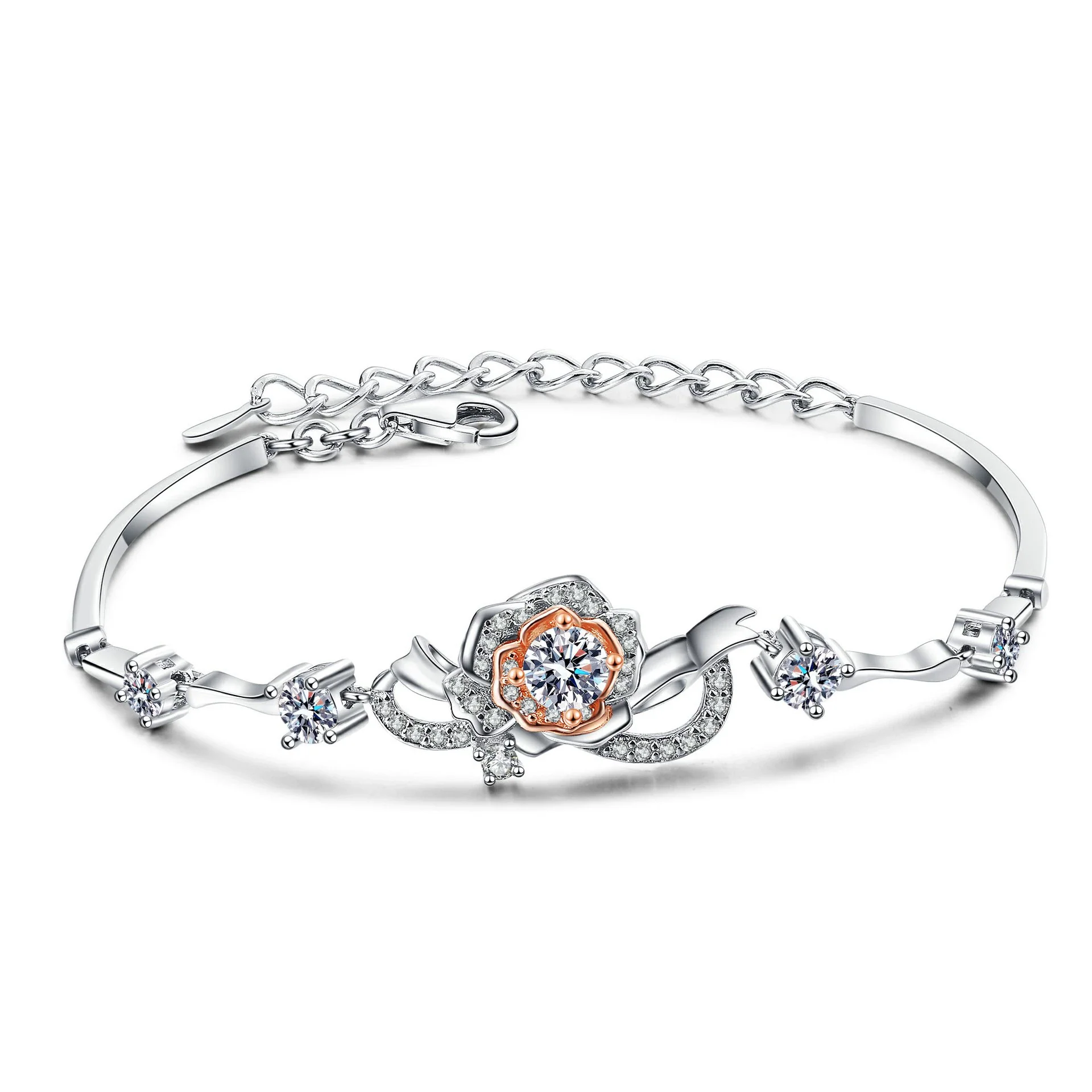 Women's S925 Silver Flower Inlaid Electroplated Bracelet - Image 5