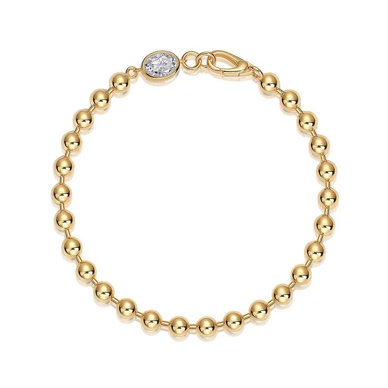 Women's S925 Silver Moissanite Inlay Geometric Round Bead Fashion Bracelet