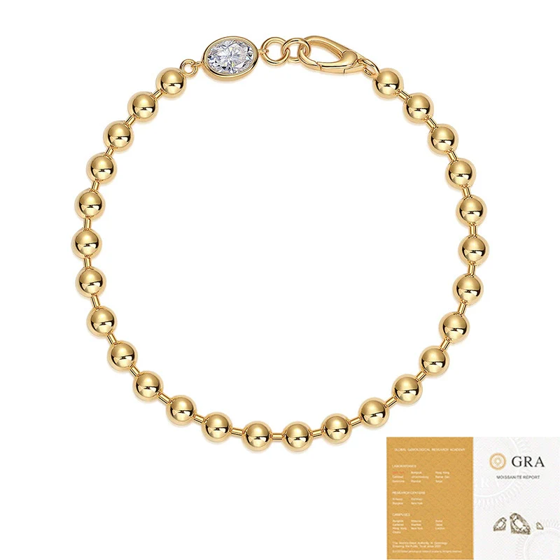 Women's S925 Silver Moissanite Inlay Geometric Round Bead Fashion Bracelet - Image 4