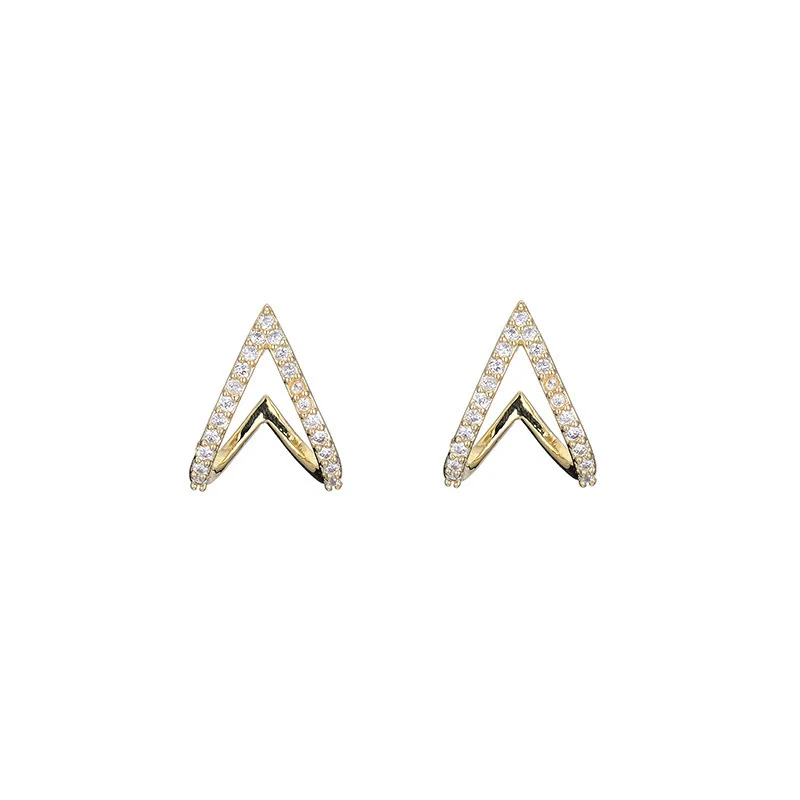 Women's S925 Silver Vshaped Zircon Earrings With Geometric Style And Real Gold Plating - Image 5
